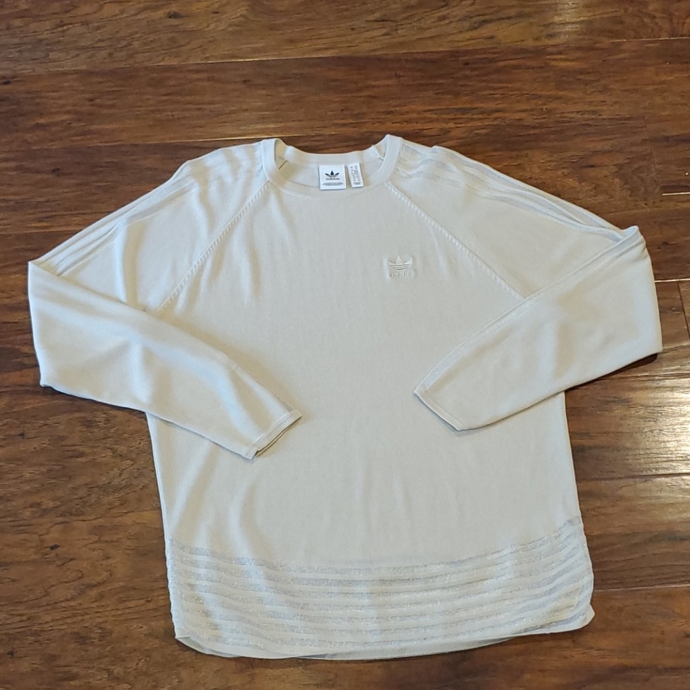 ADIDAS Beige, sheer 3 stripe light logo sweater